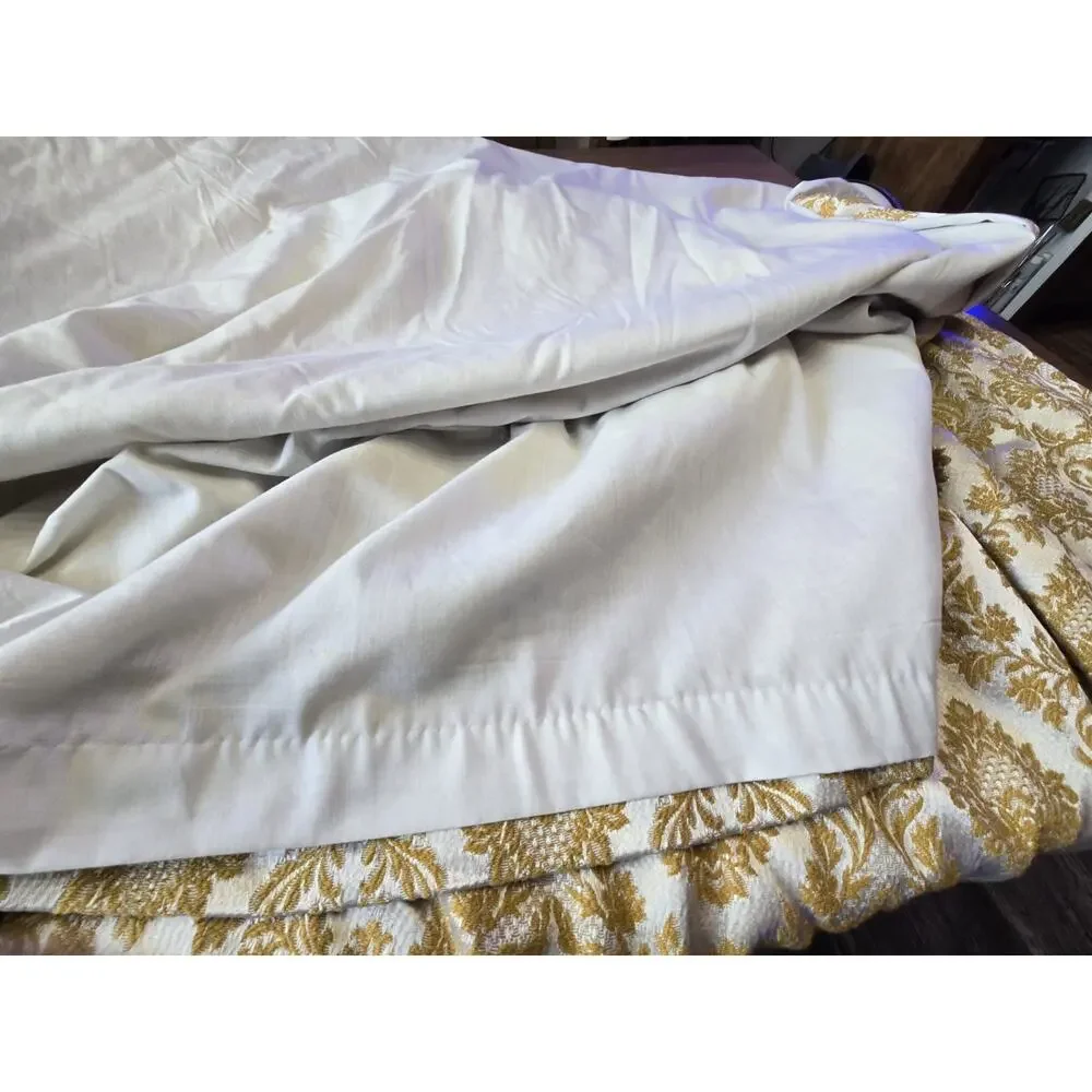 Pair Vintage Gold White Damask Brocade Austrian Curtains Valances Hollywood...